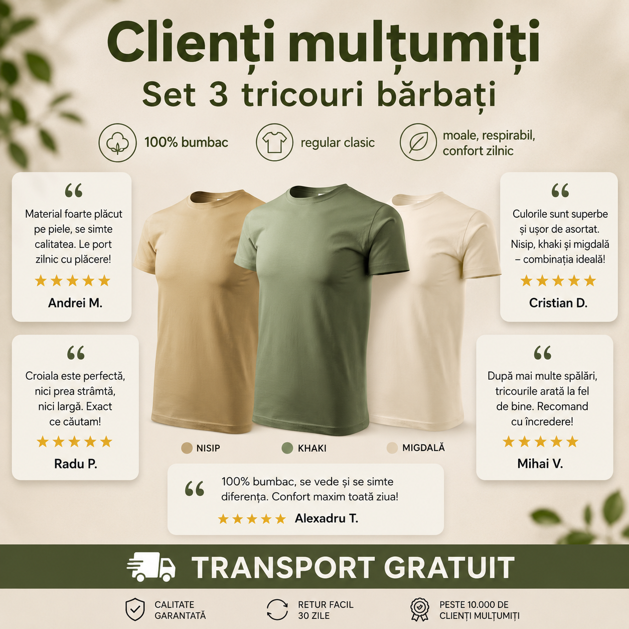 Set tricouri bărbați nisip khaki migdală potrivit pentru cadou și purtare zilnică